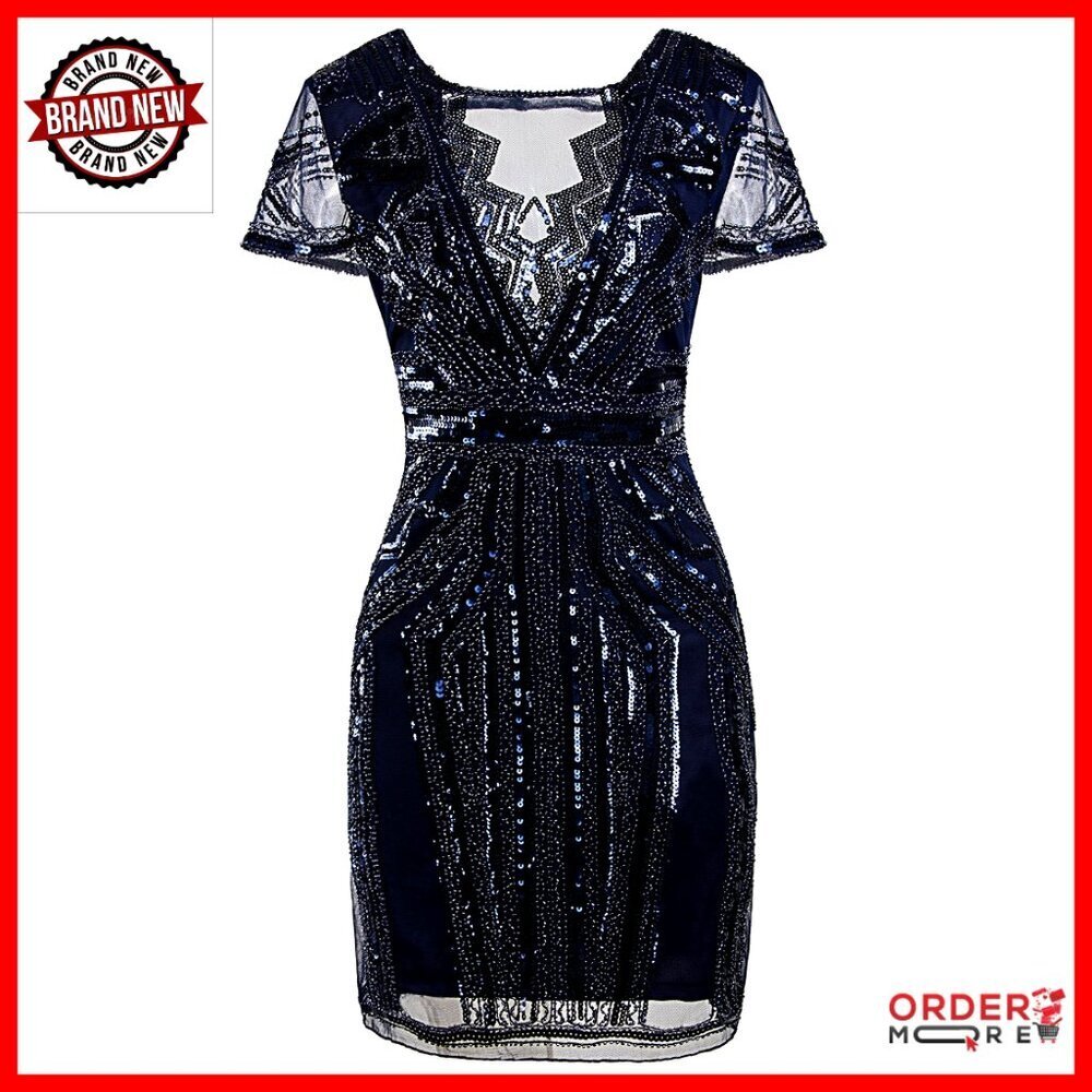 Sequined V-Neck Flapper Cocktail Dress for Prom Gatsby Party